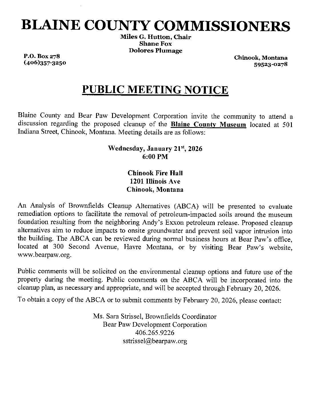 Public Meeting Notice Brownfield